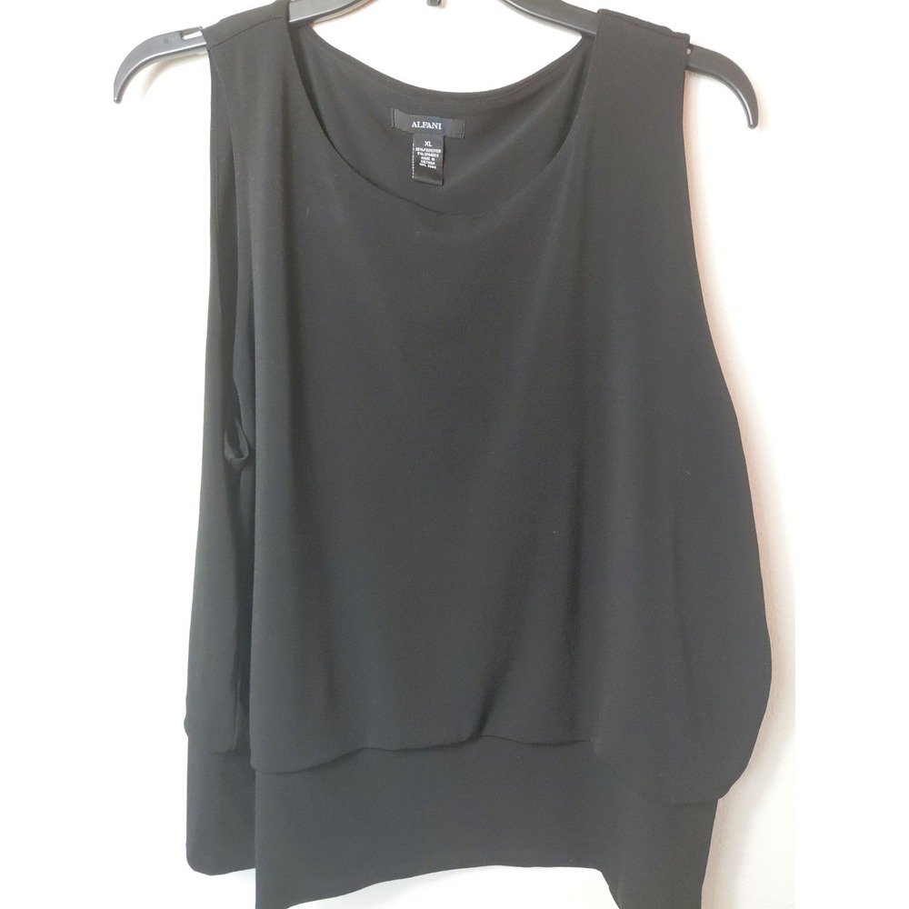 Alfani Women's XL Blouse Black Layered Colorful Gold Side Zip Tank Top Boho